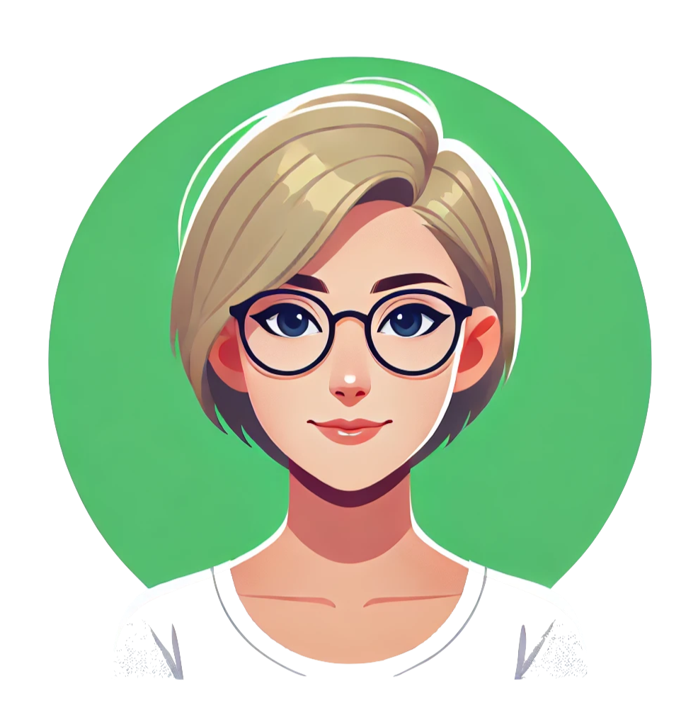 Female avatar with green background.